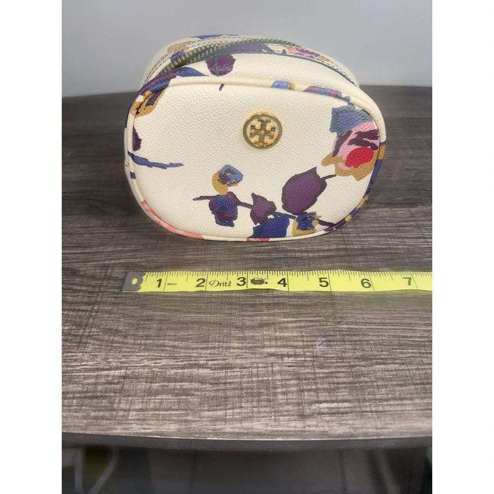 TORY BURCH Floral Oval Makeup Cosmetics Bag Pouch Case 6x4x3.5